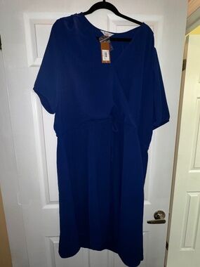 NWT Denver Hayes Royal Blue Faux Wrap Dress XXL Flowy Sleeve Elegant Midi Dress